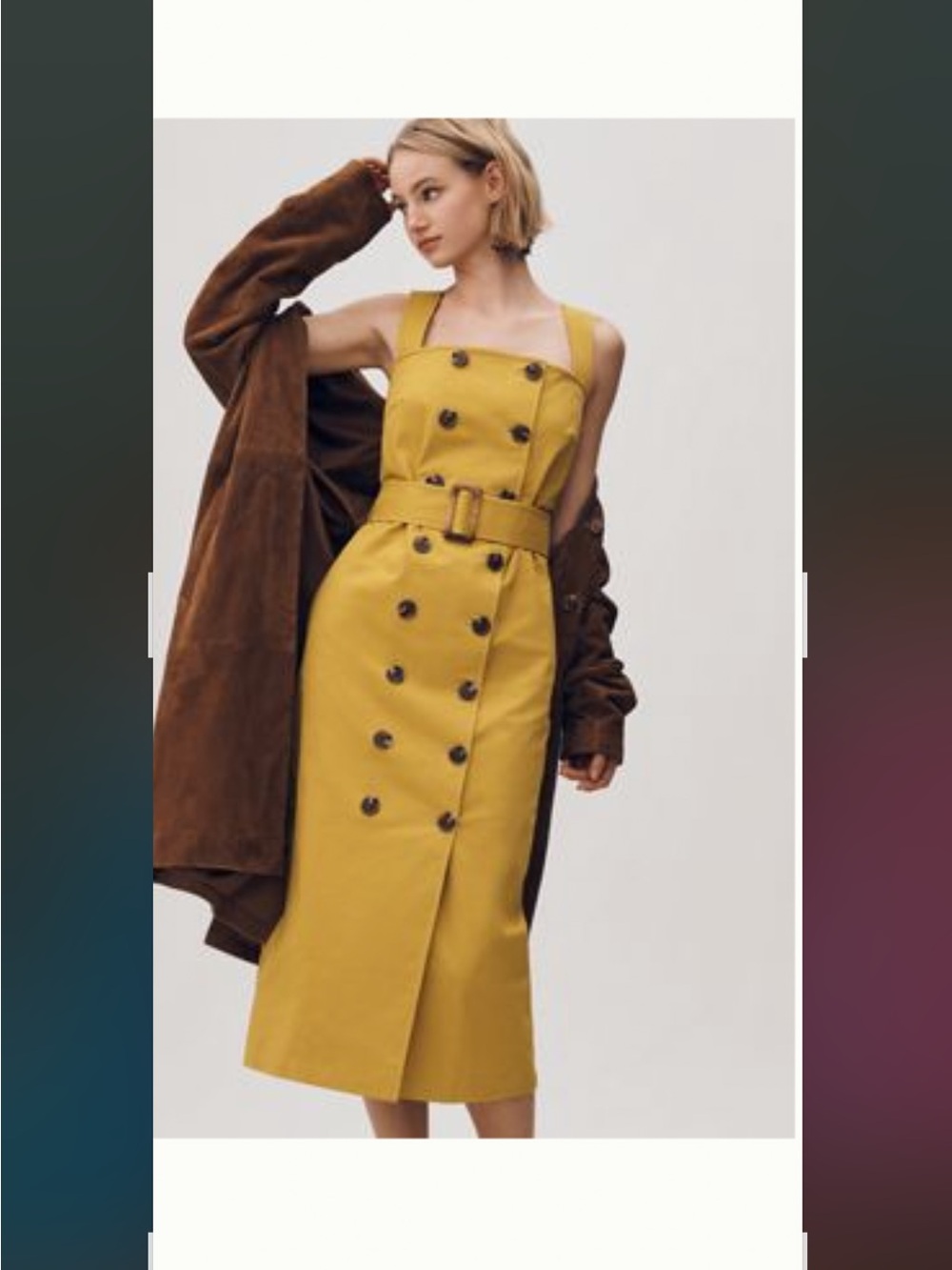 Belted Double-Breasted Mustard Midi Dress
